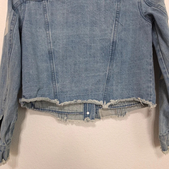 Cupcakes & Cashmere Grunge Affleck Embroidered Stars Frayed Denim Jacket Size S - Picture 5 of 12